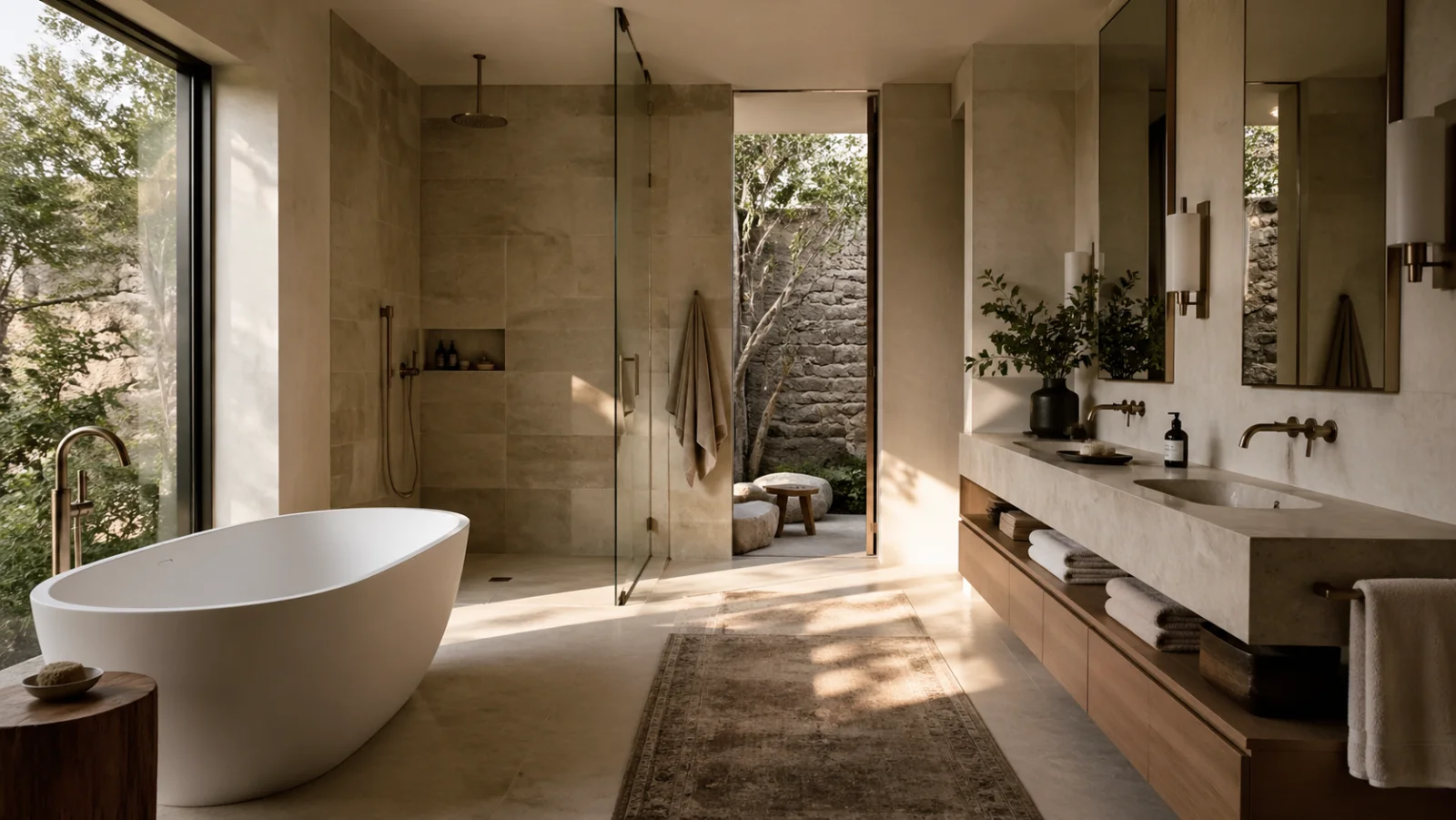 Modernes Master-Bad mit freistehender Wanne und großer Dusche - Bad en Suite