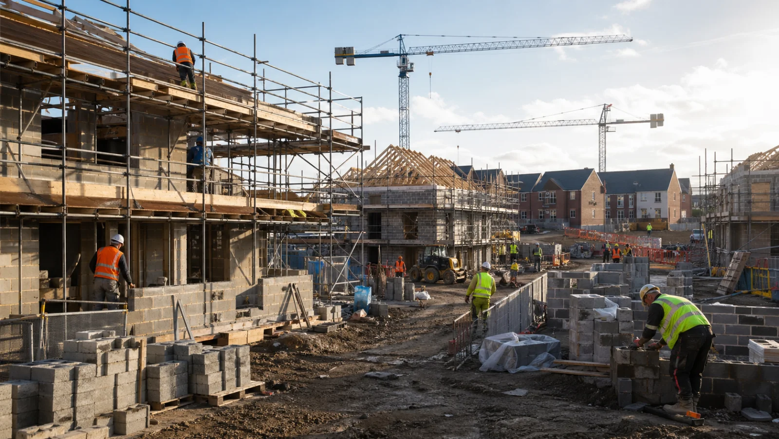 Bausachverständiger mit Bauplan auf Baustelle - Bauphasen-Begleitung