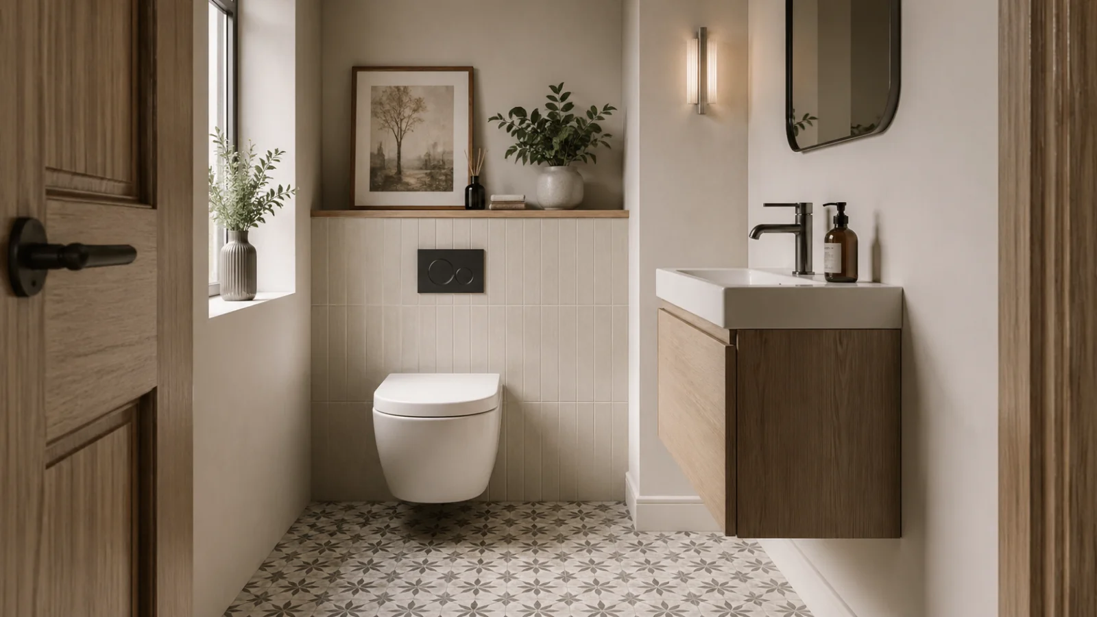 Modernes Gäste-WC mit wandhängendem WC und Mini-Waschtisch - Gäste-WC planen