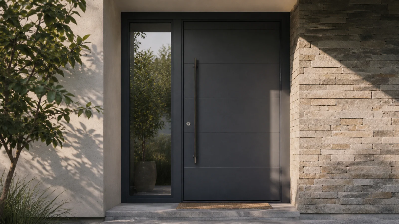 Moderne Aluminium-Haustür mit Smart-Lock - Haustür Hausbau