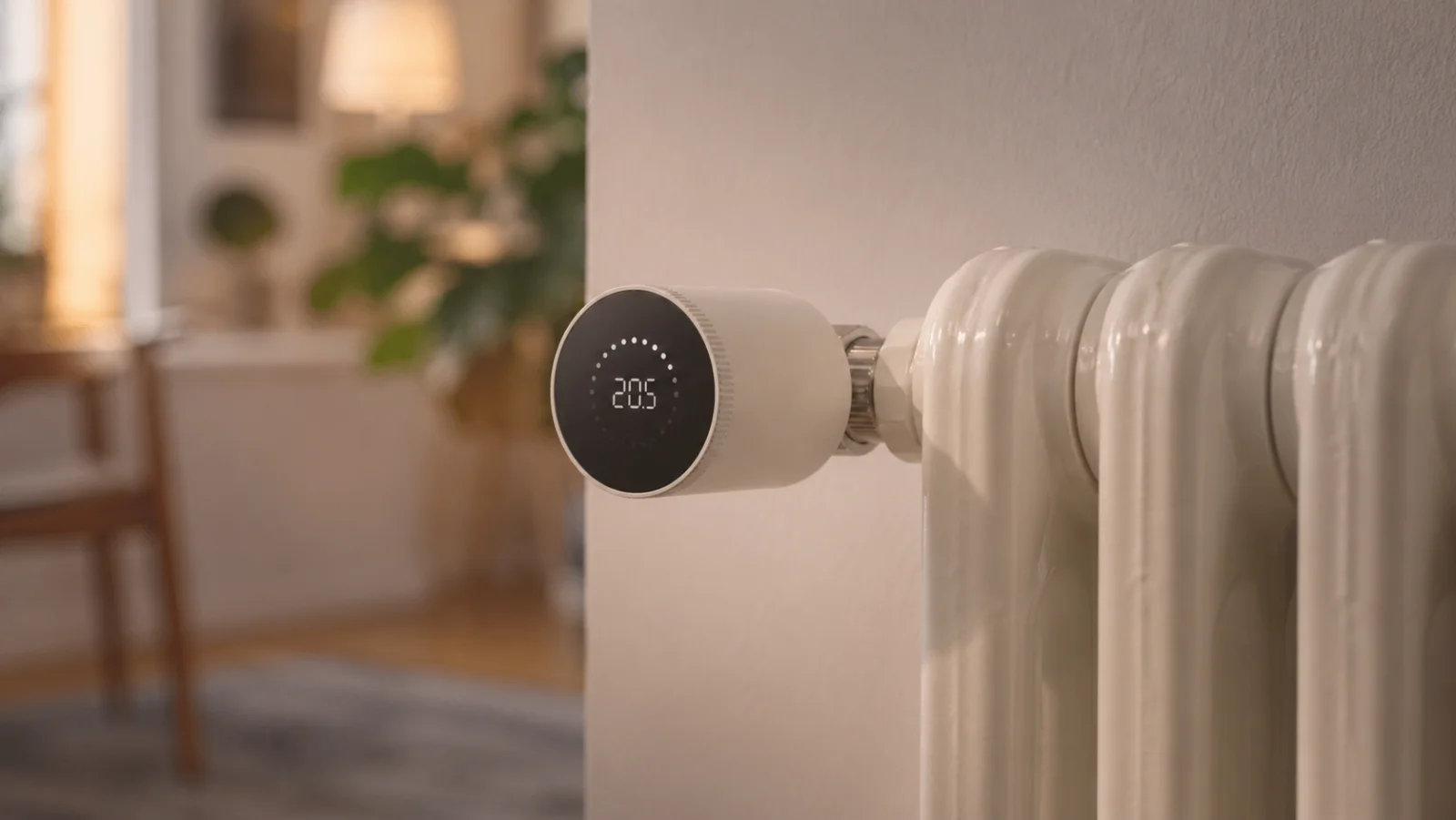 Smart-Home-Heizkörperthermostat an einem Heizkörper