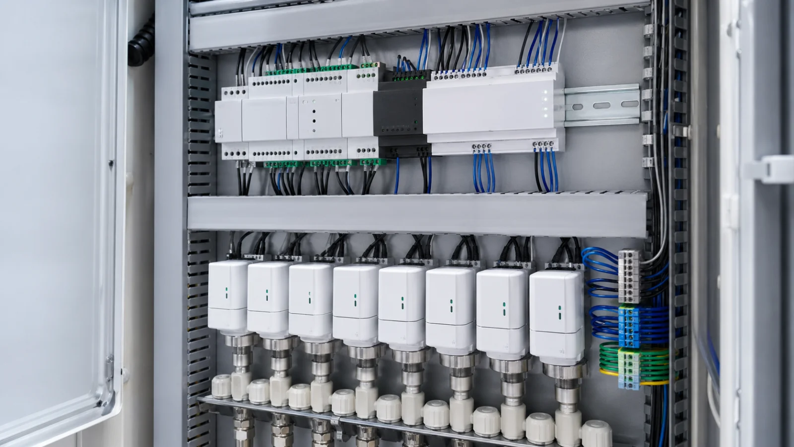 KNX-Aktoren und Buskoppler in einem Verteilerschrank