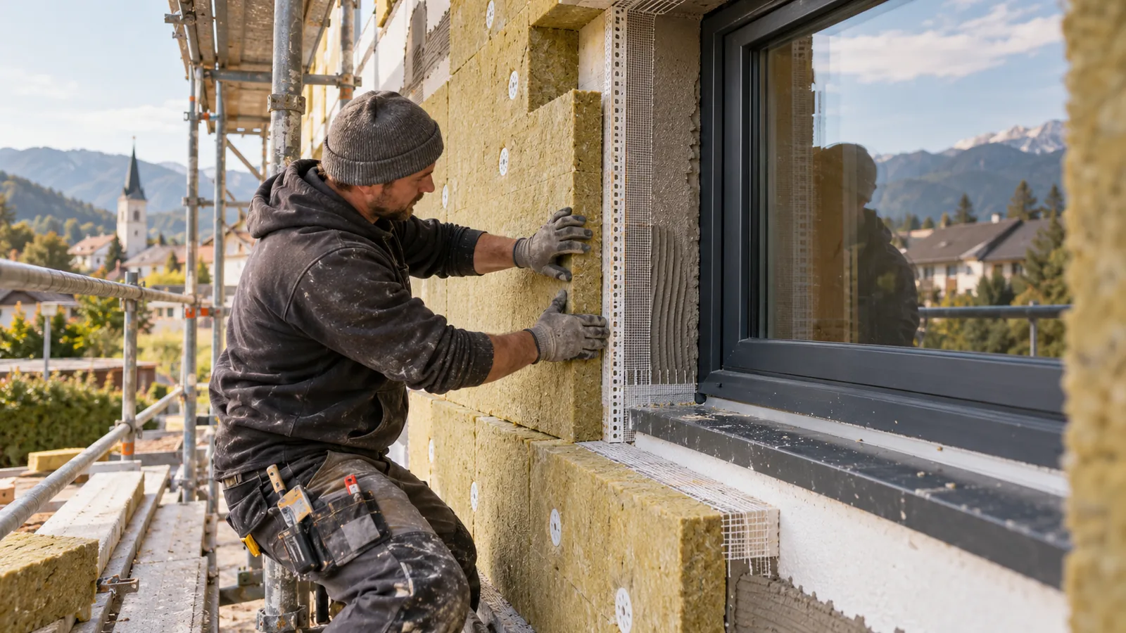 Dämmung der Fensterlaibung an der Fassade eines Neubaus - Wärmebrücke am Fensteranschluss