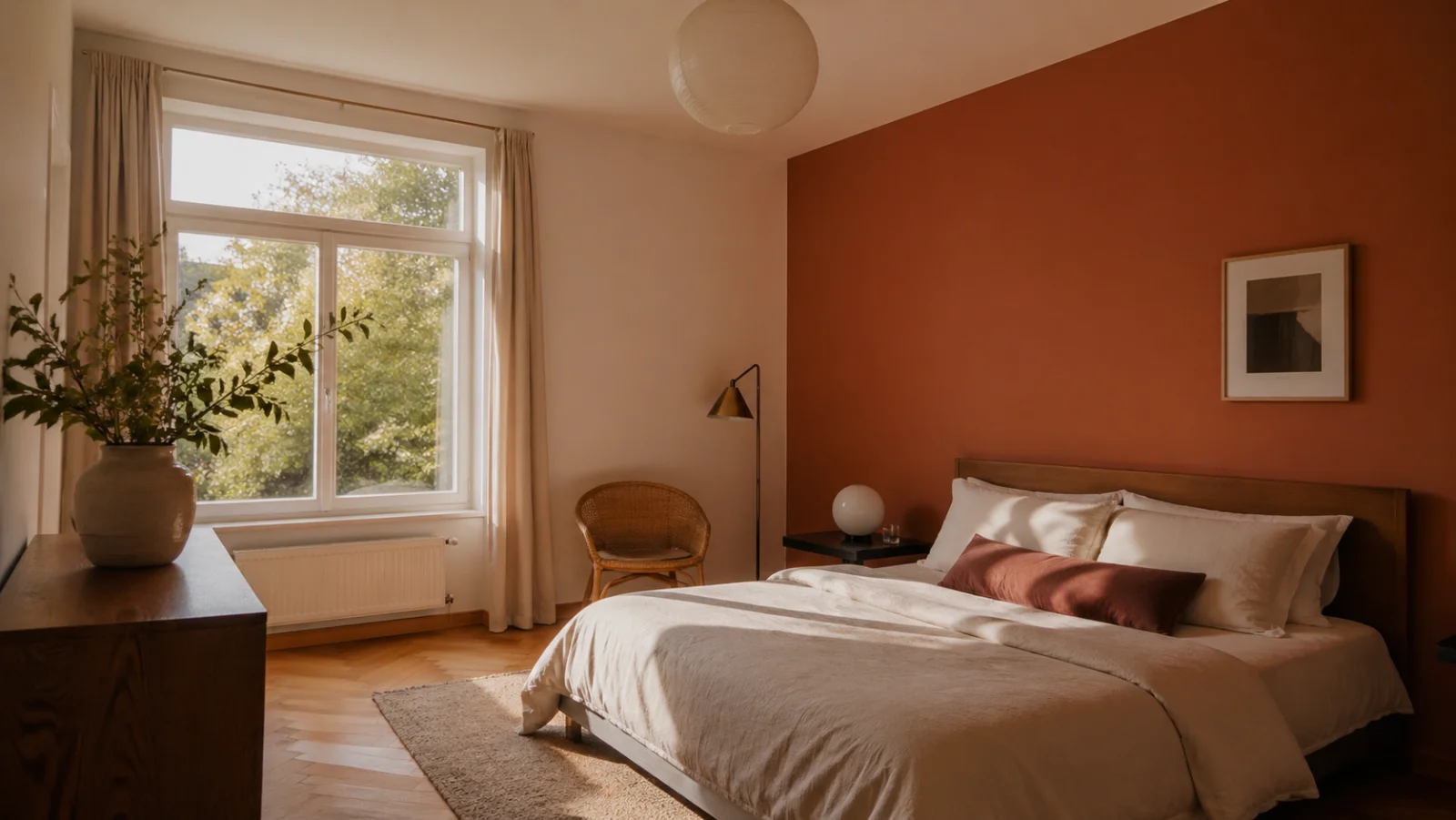 Helle Wand mit Anstrich im modernen Schlafzimmer - Wandgestaltung